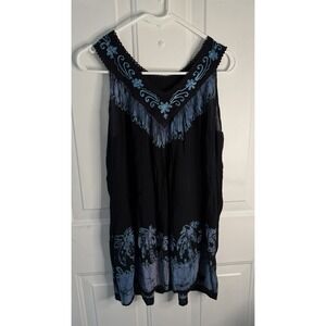 Sakkas Women's Black/Blue Floral Embroidered V-Neck Sundress Free Knee